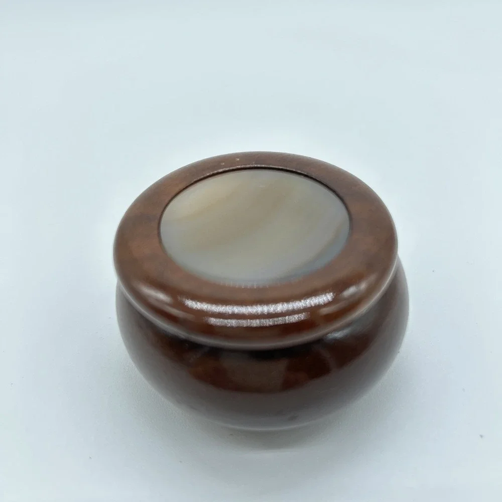 Vtg Brazilian Hardwood Trinket Box Natural Agate Stone Handcrafted MCM Boho-Chic